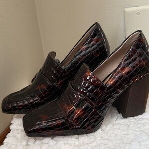 Women's Louise et Cie Tortoise Glossy Croc Leather Loafer Pumps Ovidio. Sz 8